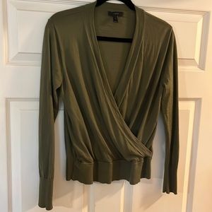 Army green wrap wool sweater
